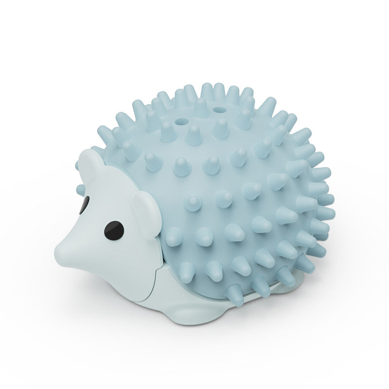 Blue cat self-grooming brush with flexible textured bristles