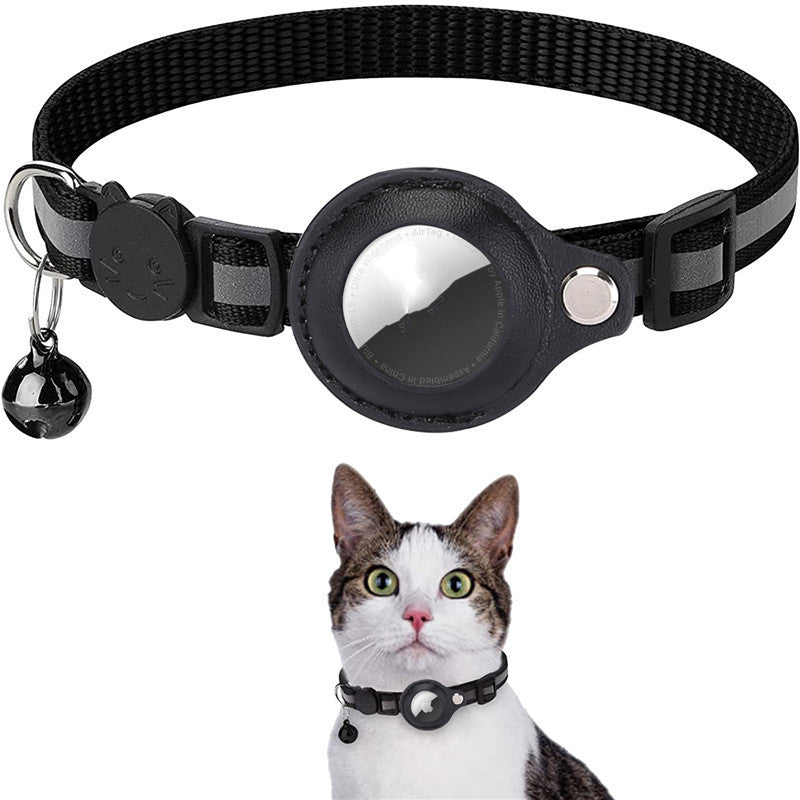 Black reflective AirTag cat collar with protective holder