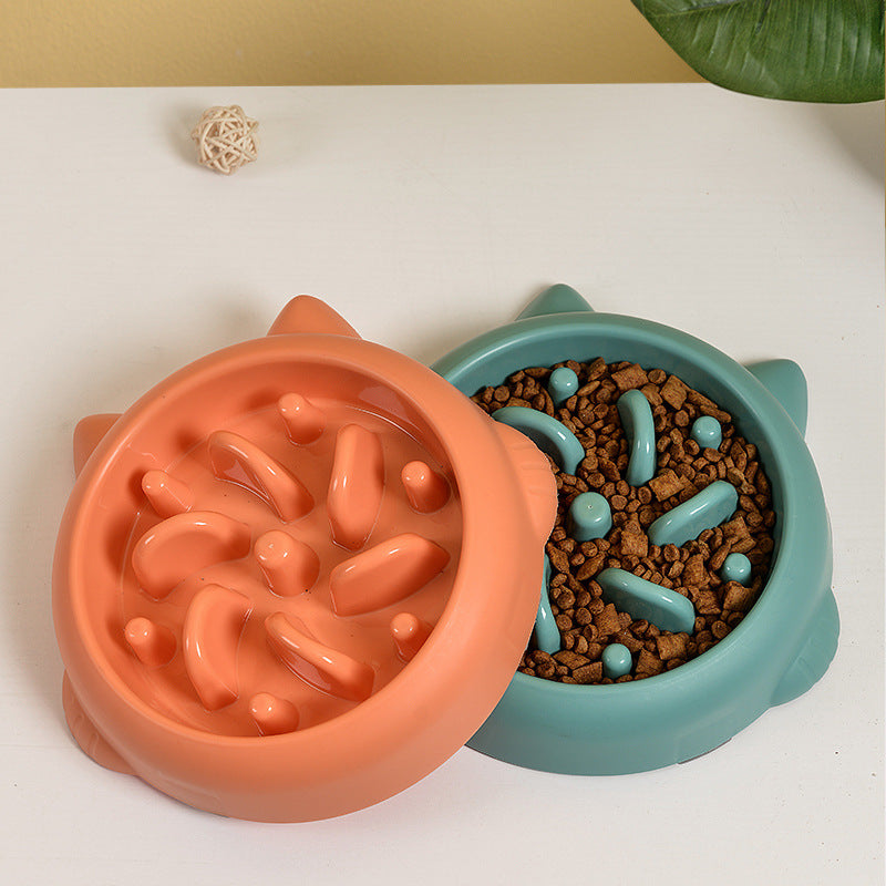 Orange and teal textured slow feeder dog bowls