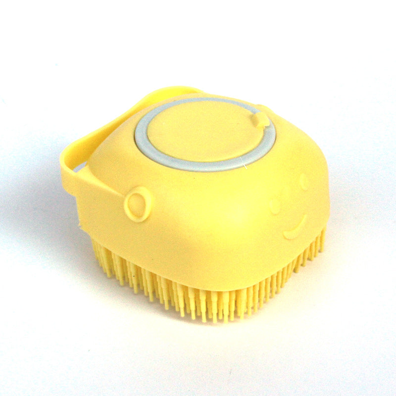 Yellow silicone pet bath and massage brush