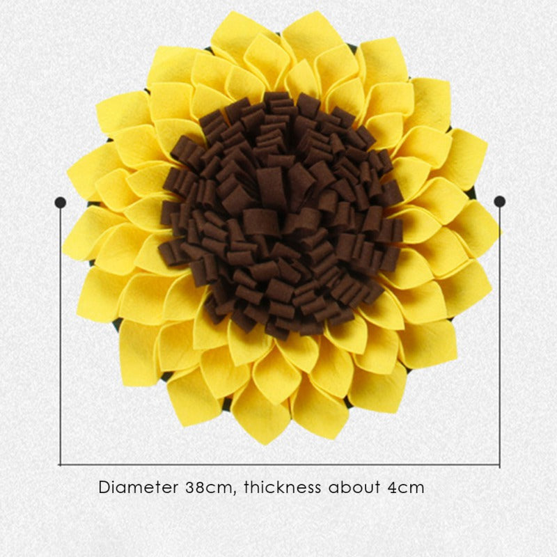 Sunflower-shaped dog snuffle mat on a clean white background