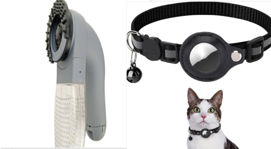 Side view of black reflective cat collar and AirTag holder